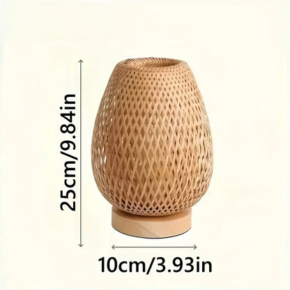 Woven Bamboo Bedside Lamp | Dimmable USB Table Light, Handcrafted