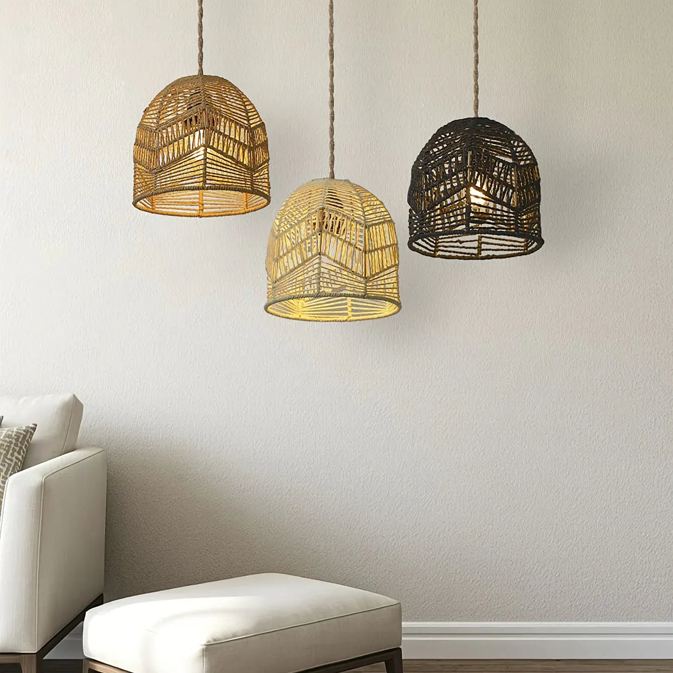 Woven Rope Pendant Light Shade | Farmhouse Rustic Chandelier Style