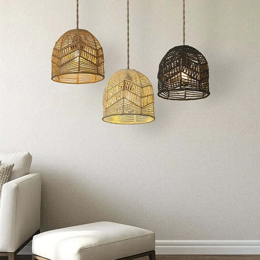 Woven Rope Pendant Light Shade | Farmhouse Rustic Chandelier Style