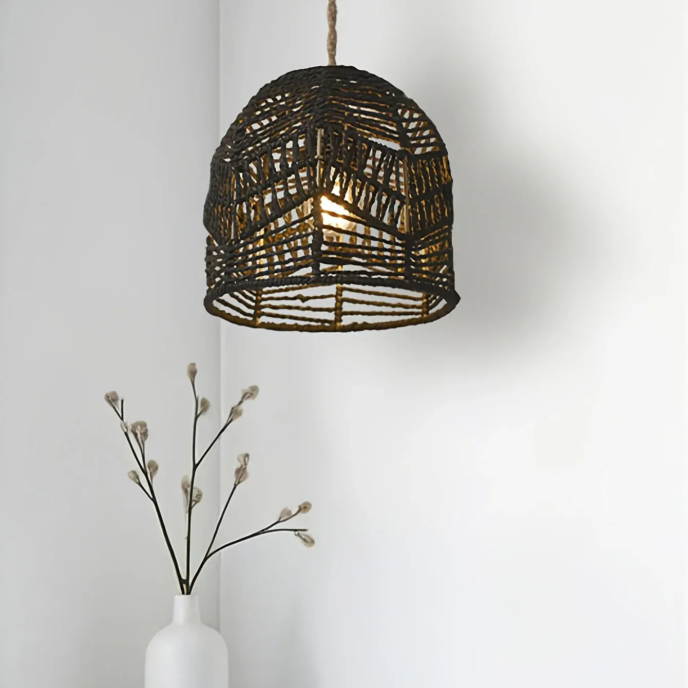 Woven Rope Pendant Light Shade | Farmhouse Rustic Chandelier Style