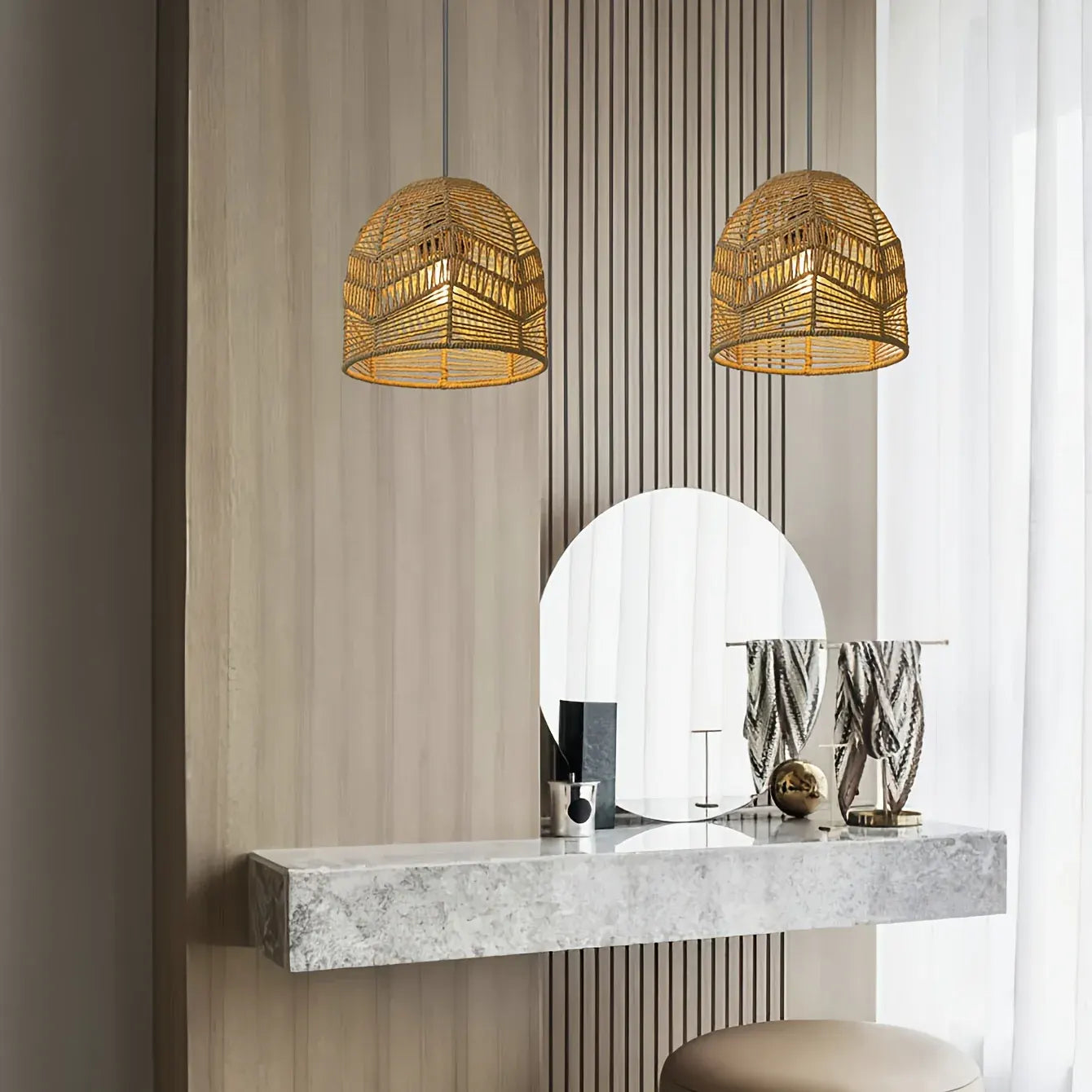 Woven Rope Pendant Light Shade | Farmhouse Rustic Chandelier Style