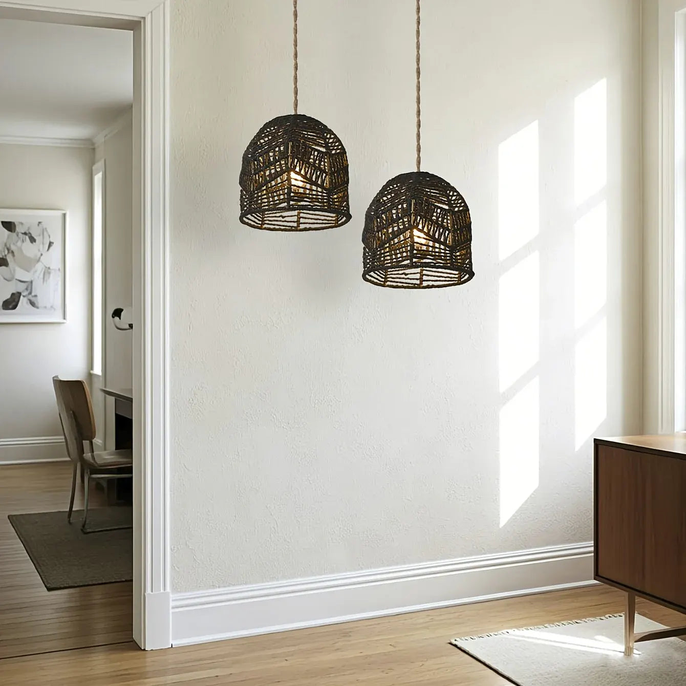 Woven Rope Pendant Light Shade | Farmhouse Rustic Chandelier Style