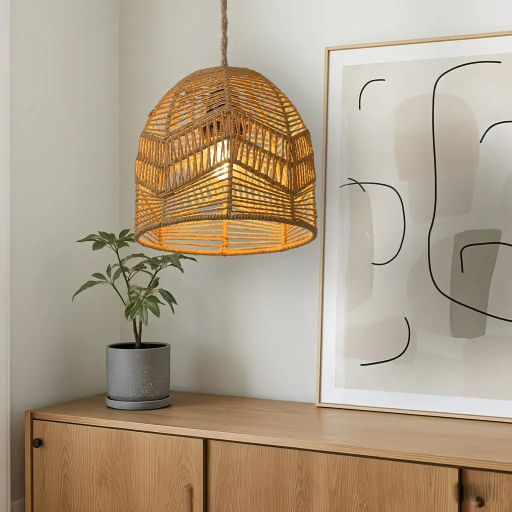 Woven Rope Pendant Light Shade | Farmhouse Rustic Chandelier Style