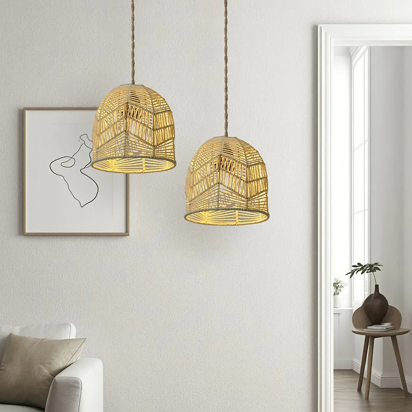 Woven Rope Pendant Light Shade | Farmhouse Rustic Chandelier Style