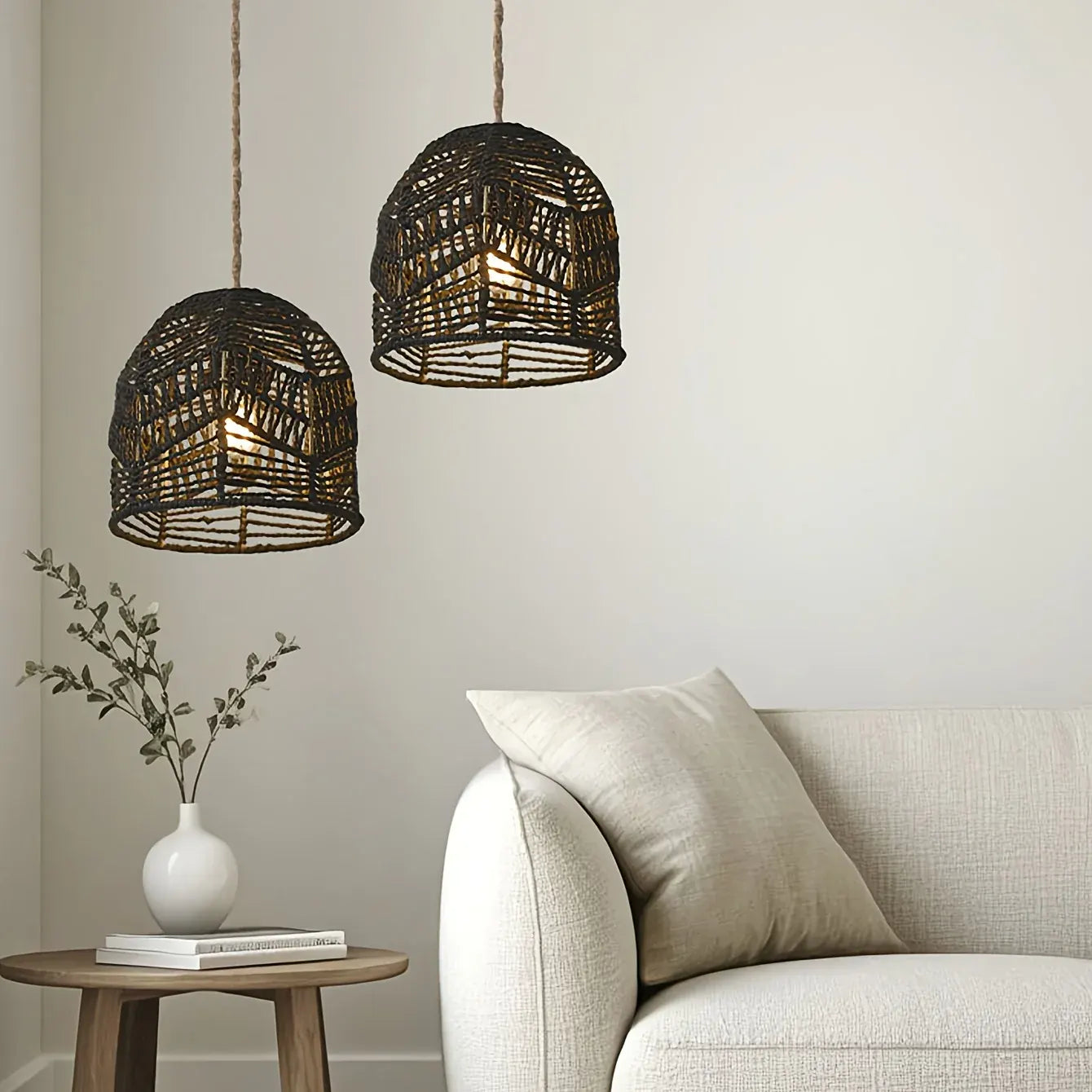 Woven Rope Pendant Light Shade | Farmhouse Rustic Chandelier Style