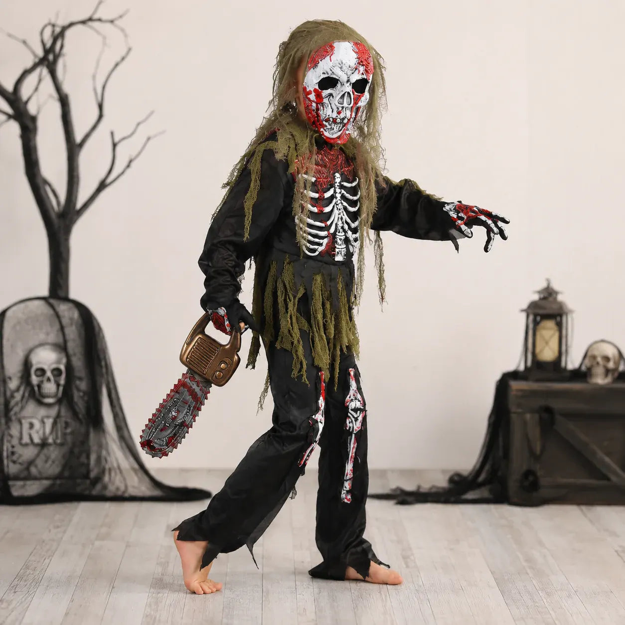 Zombie Skeleton Mask & Outfit Halloween Costume Set
