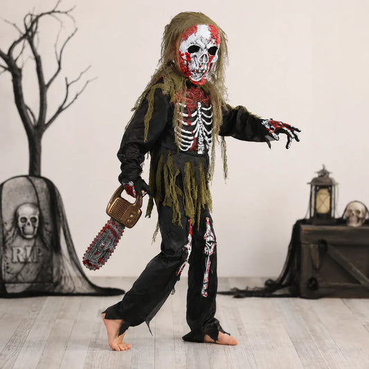 Zombie Skeleton Mask & Outfit Halloween Costume Set