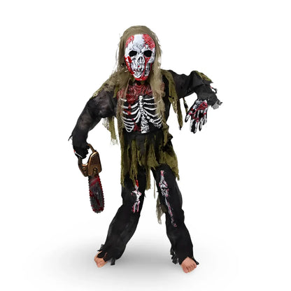 Zombie Skeleton Mask & Outfit Halloween Costume Set