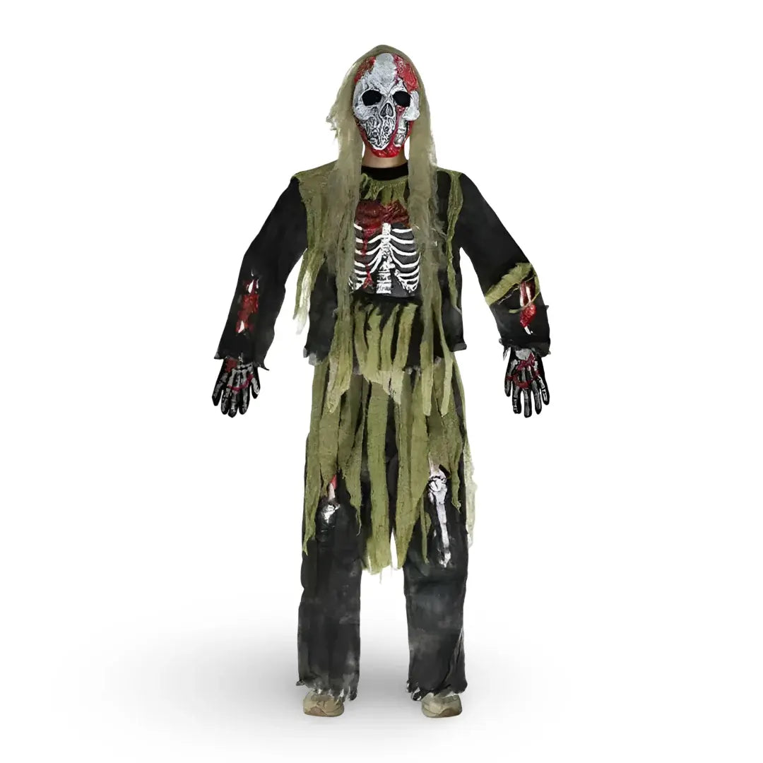 Zombie Skeleton Mask & Outfit Halloween Costume Set