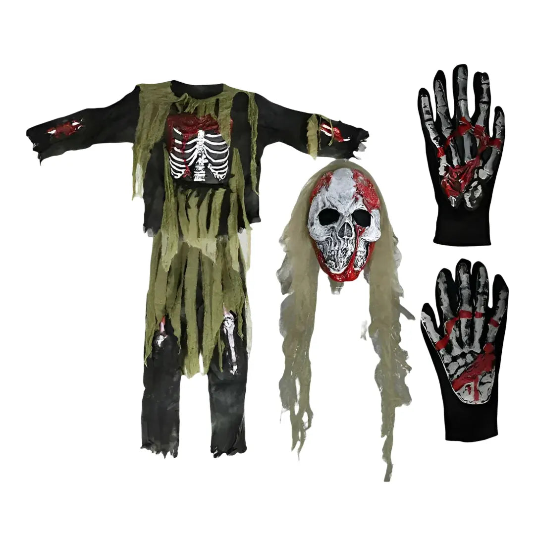 Zombie Skeleton Mask & Outfit Halloween Costume Set